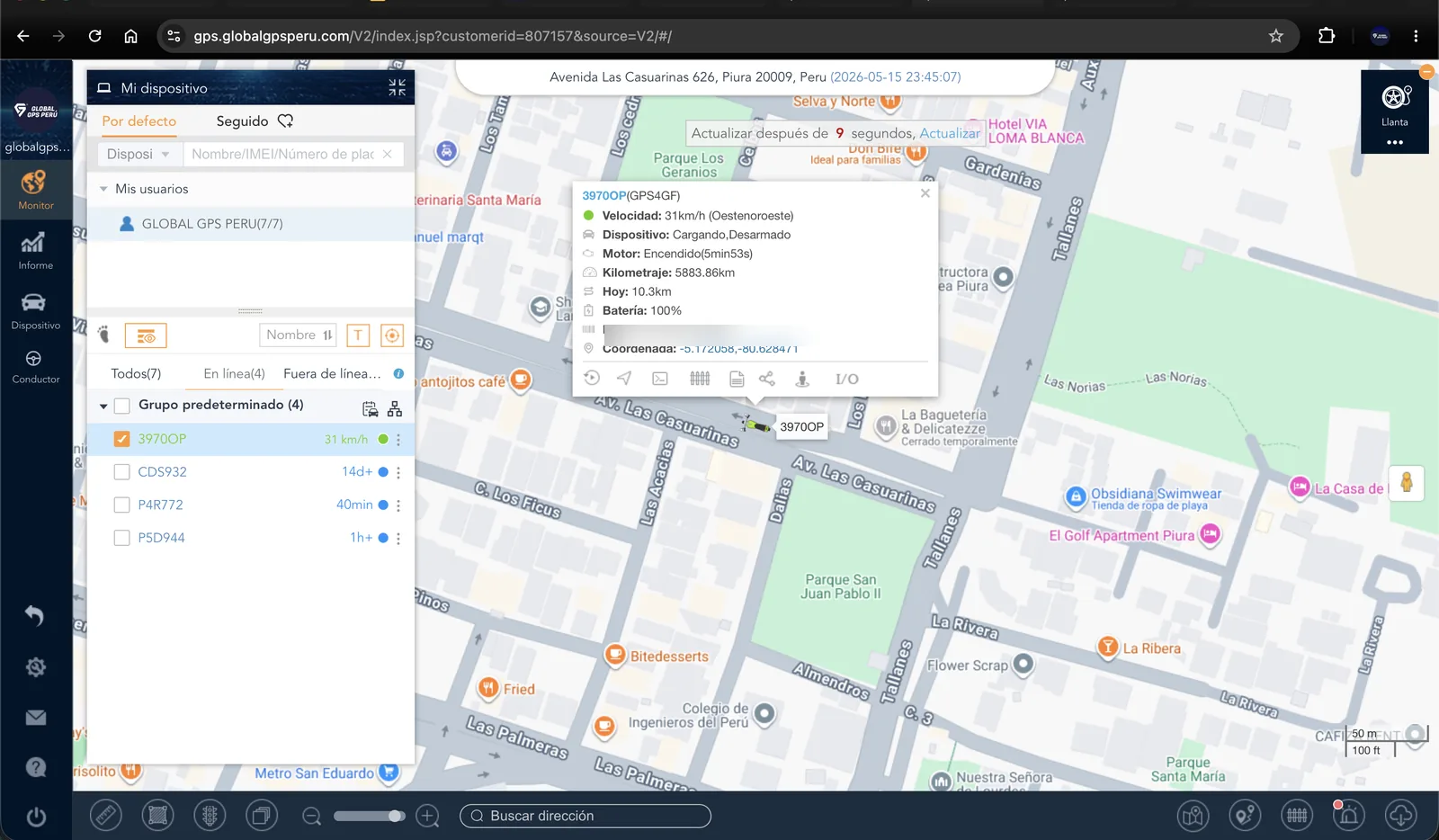 Lista de dispositivos y mapa