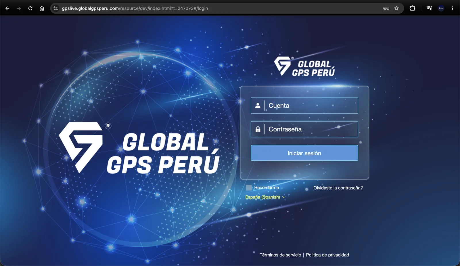 Pantalla de login Live