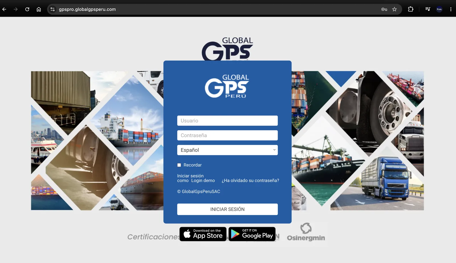 Pantalla de login web